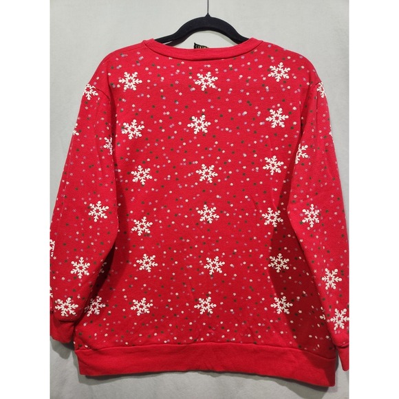Vintage 80's Red Christmas Holiday Sweatshirt Skating Bears Winter Puff Paint LG - Picture 3 of 8